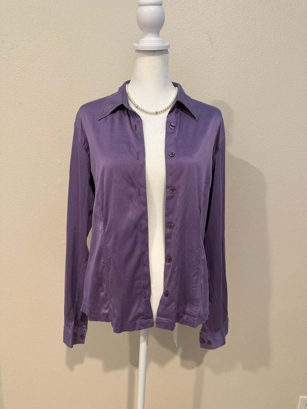 Purple Silk Button Down Long Sleeve Blouse Shirt